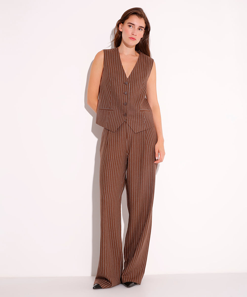 colete de linho risca de giz mindset marrom