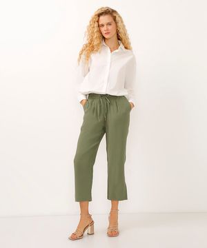 calça jogger de alfaiataria cós com elástico e cordão verde