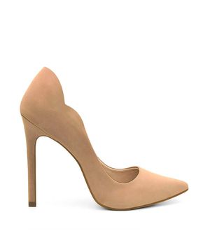 Scarpin Royalz Nobuck Salto Alto Fino Celine Curvas Nude Escuro