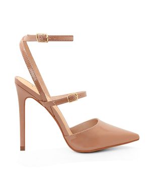 Scarpin Royalz Verniz Salto Alto Fino Adele Slingback Nude Escuro