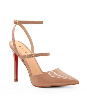 Scarpin Royalz Verniz Salto Alto Fino Adele Slingback Nude Escuro