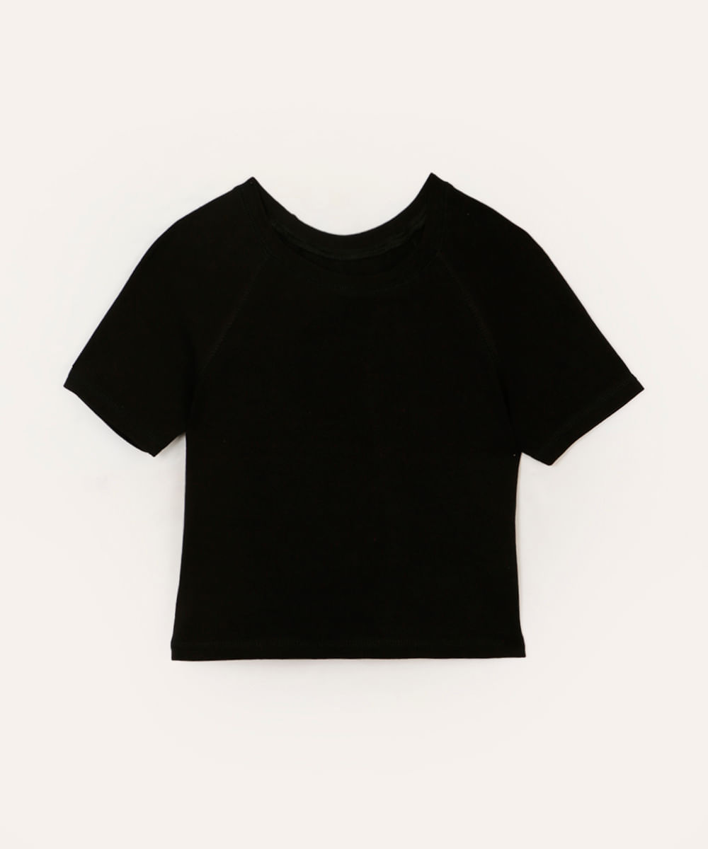 cropped de algodão juvenil manga raglan preto