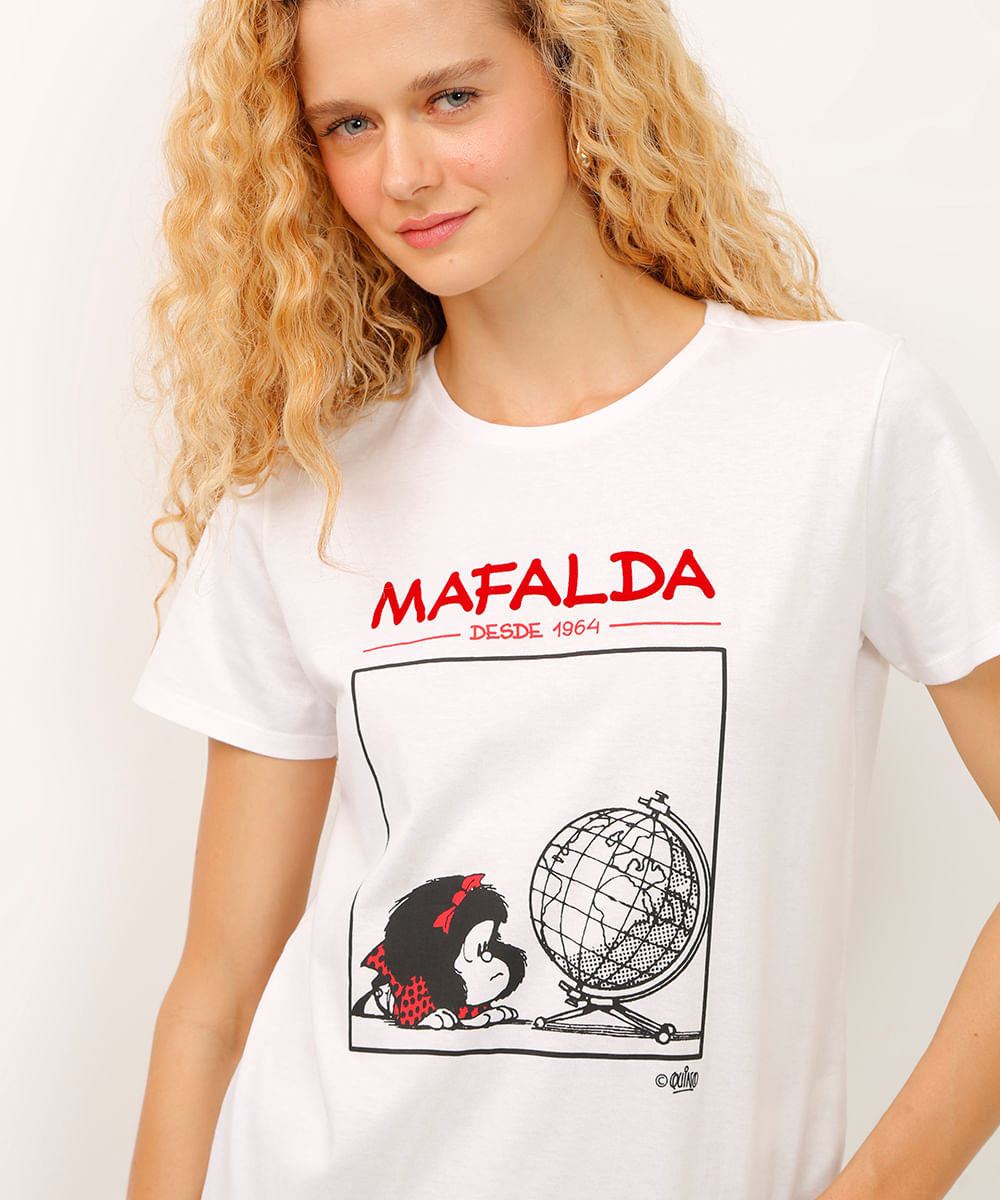 camiseta de algodão manga curta mafalda off white
