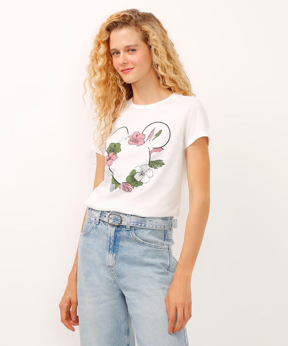 camiseta de algodão manga curta mickey off white