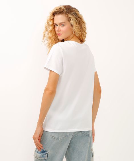 camiseta de algodão manga curta stitch means family branca