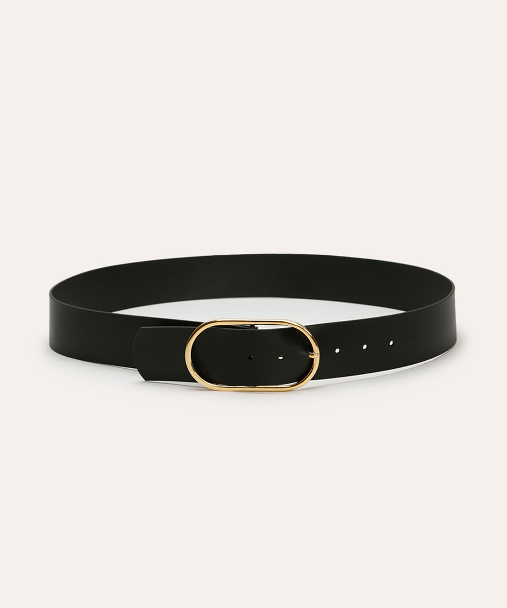 cinto largo fivela oval preto