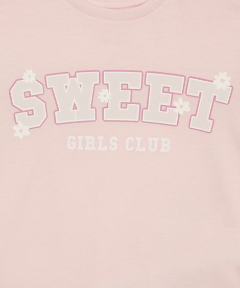 camiseta de algodão infantil manga curta sweet rosa