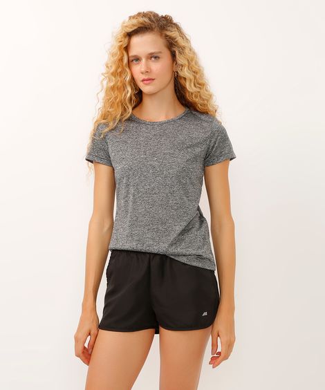 blusa básica manga curta esportiva preta - cinza mescla