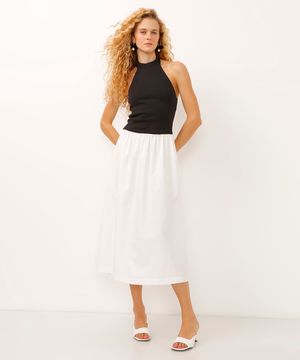 vestido midi halterneck bicolor off white