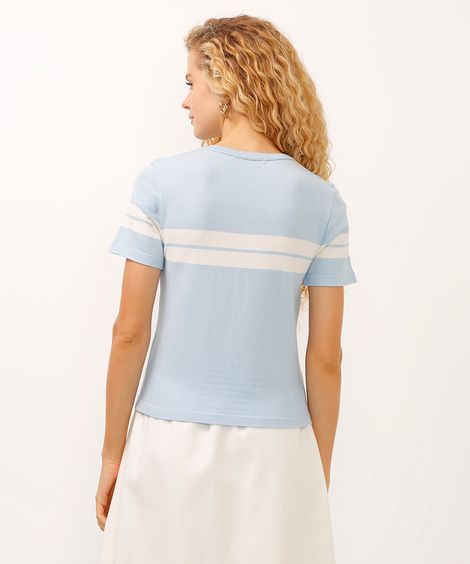 blusa de tricot listrada azul