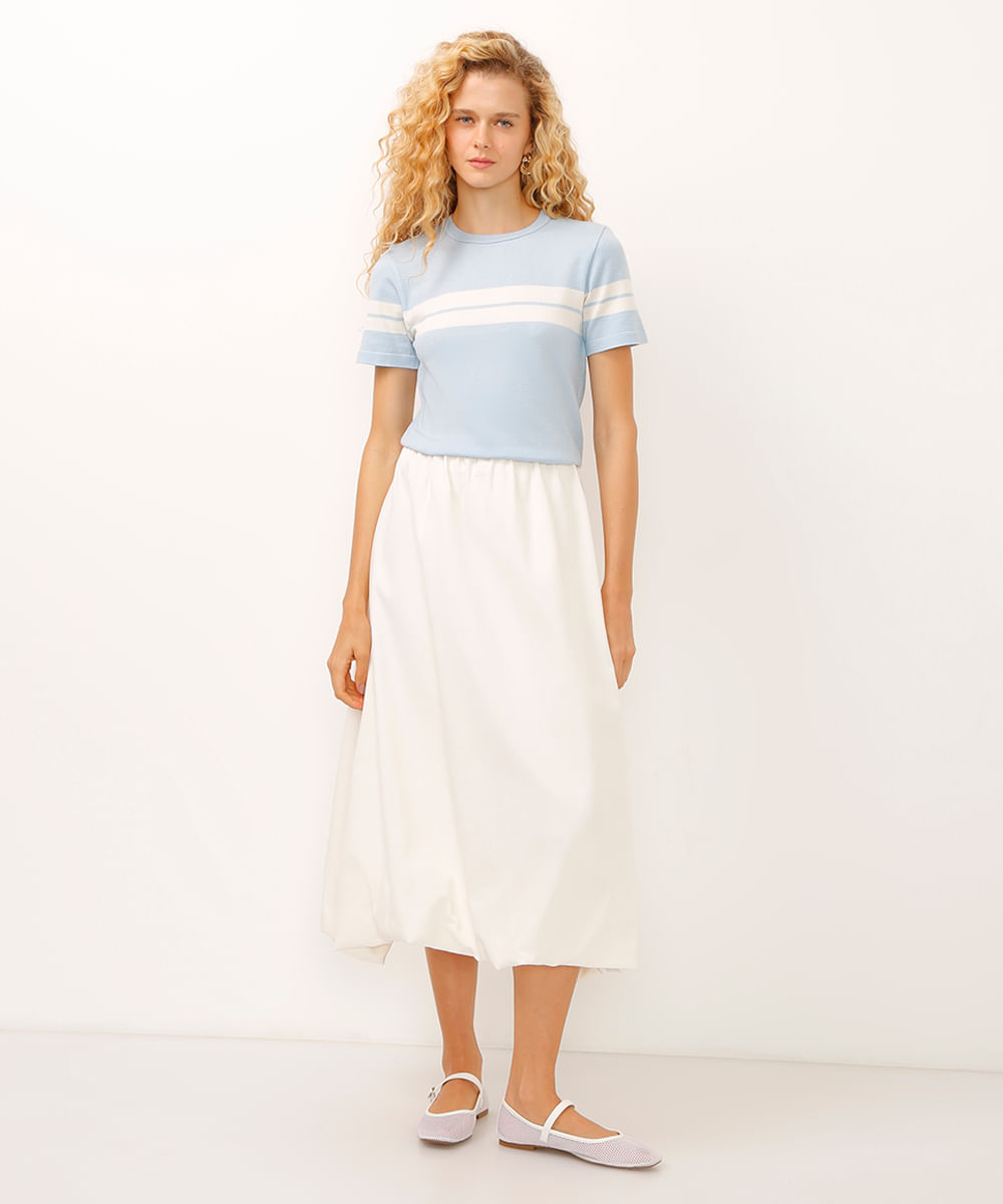 blusa de tricot listrada azul