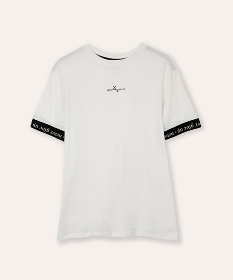 camiseta de algodão juvenil manga curta never give up off white