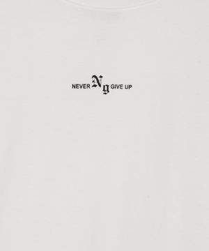 camiseta de algodão juvenil manga curta never give up off white