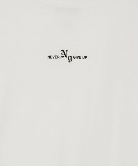 camiseta de algodão juvenil manga curta never give up off white