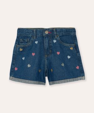 short mom jeans infantil coração azul