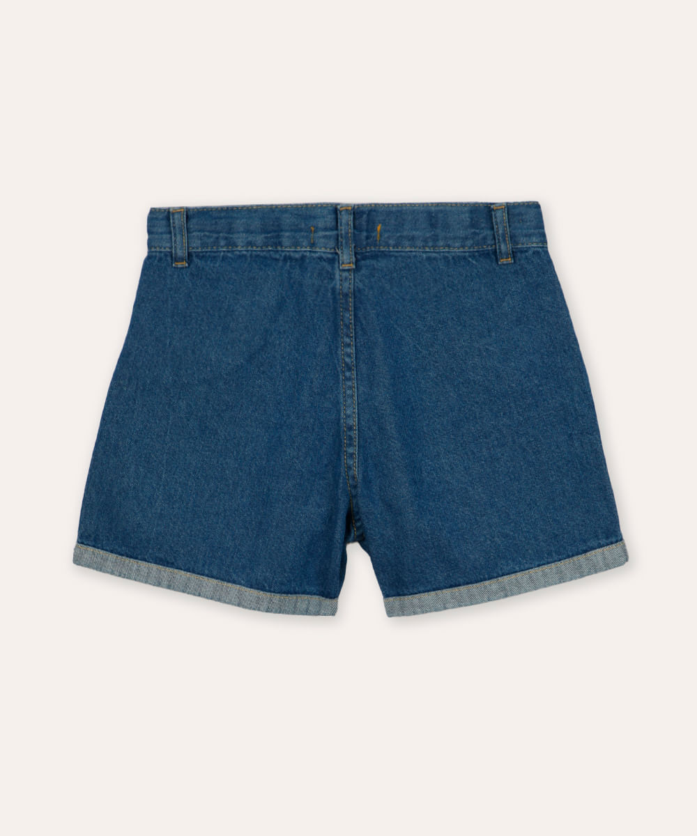 short mom jeans infantil coração azul