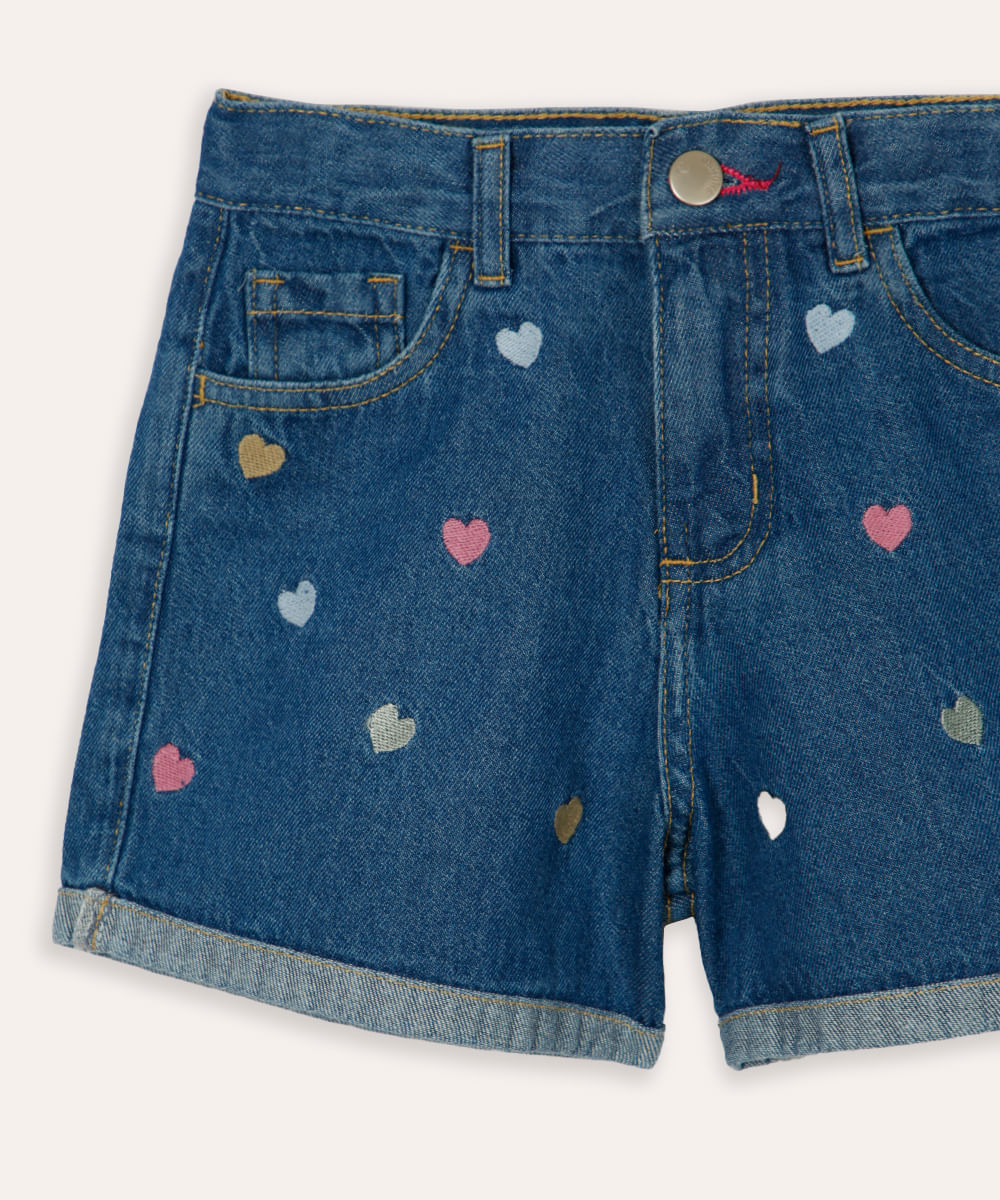 short mom jeans infantil coração azul