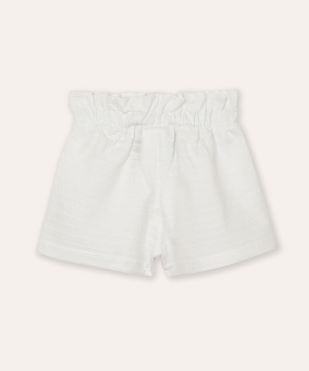 short infantil cós com elástico texturizado off white