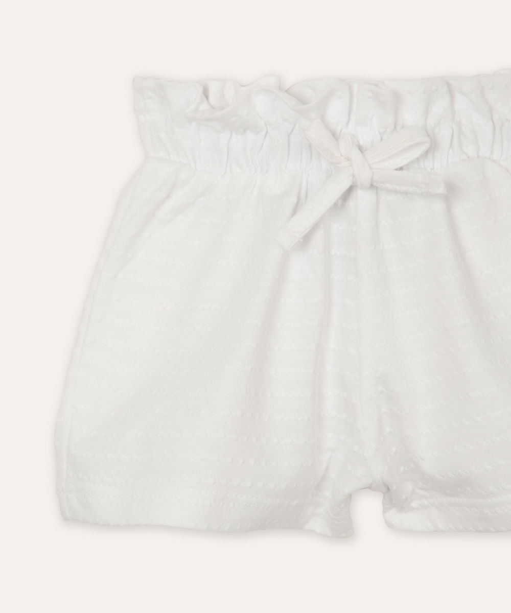 short infantil cós com elástico texturizado off white