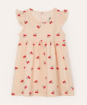 vestido midi infantil babados cerejinhas rosa