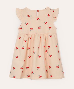 vestido midi infantil babados cerejinhas rosa