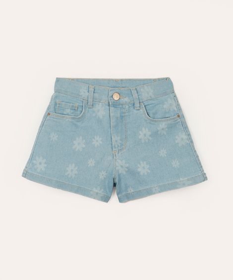 short mom jeans infantil floral azul