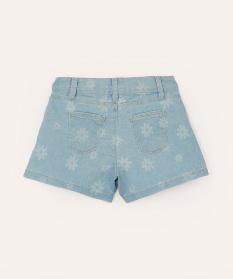 short mom jeans infantil floral azul