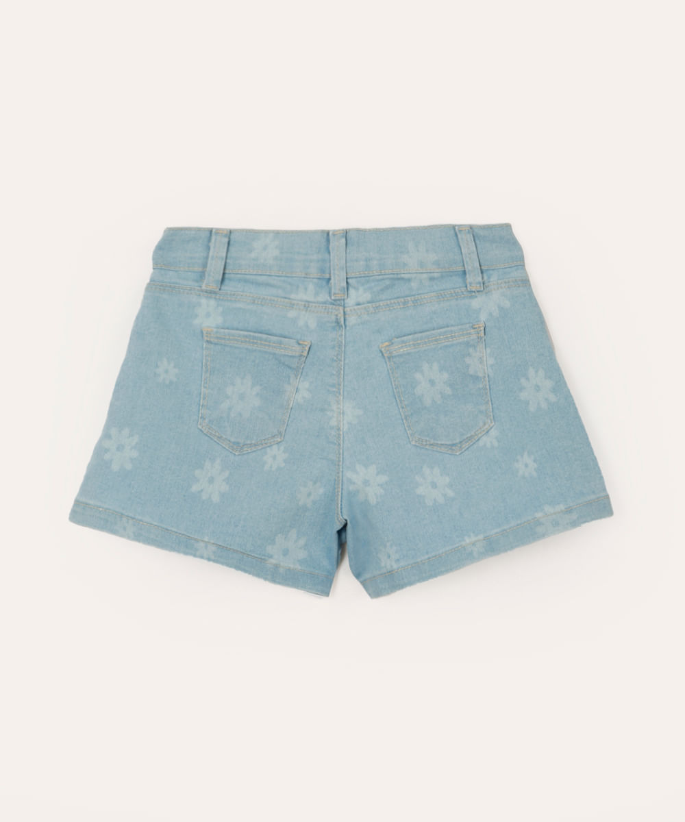 short mom jeans infantil floral azul