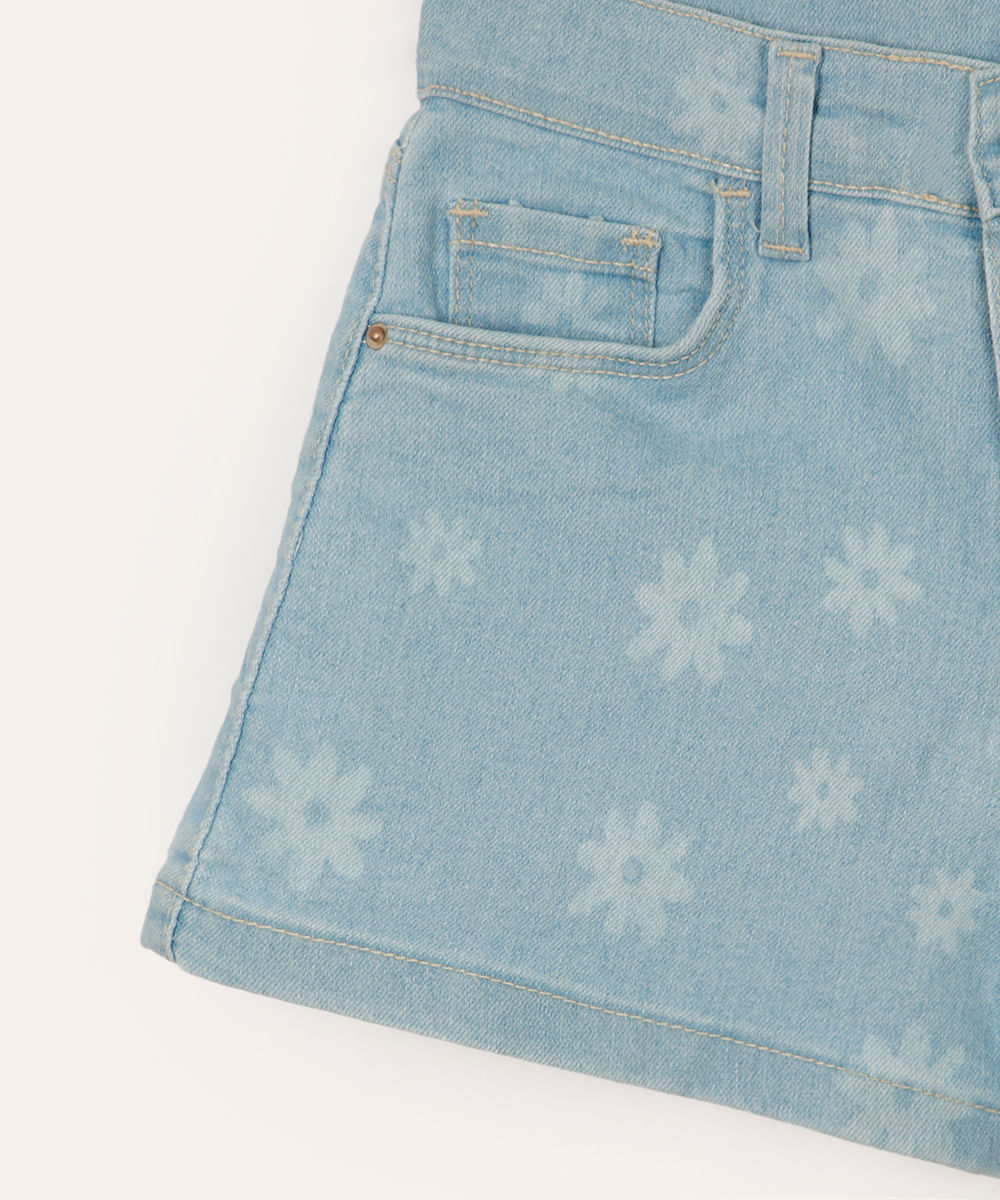 short mom jeans infantil floral azul