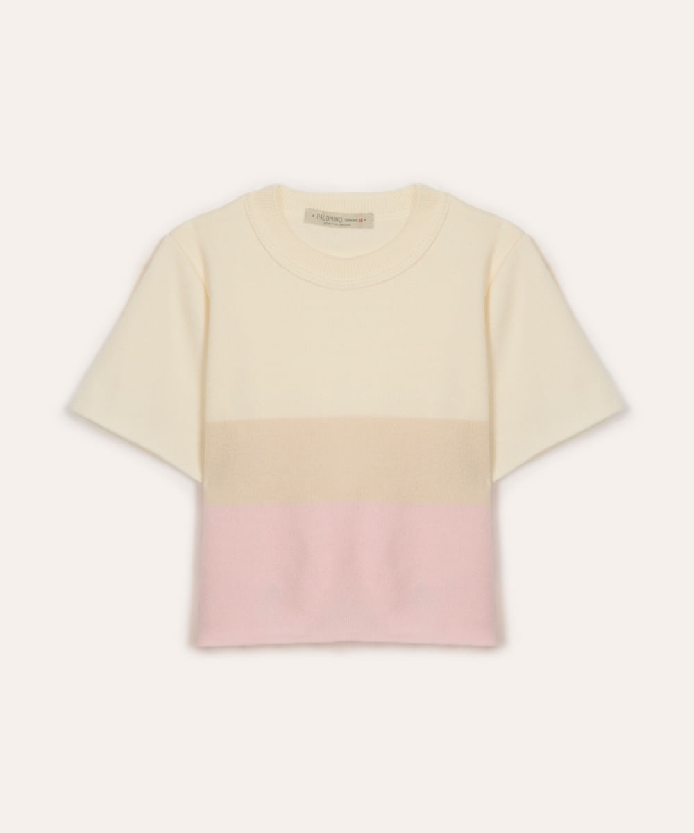 camiseta de tricot manga curta listrada rosa
