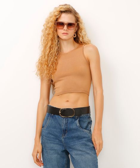 regata cropped de tricot halterneck bege