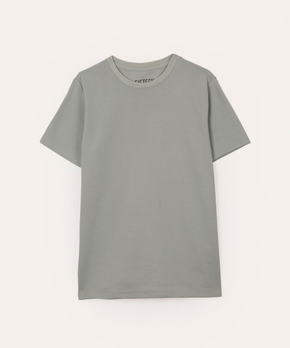 camiseta de algodão juvenil texturizada manga curta azul