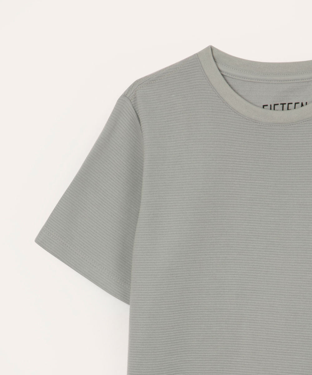 camiseta de algodão juvenil texturizada manga curta azul