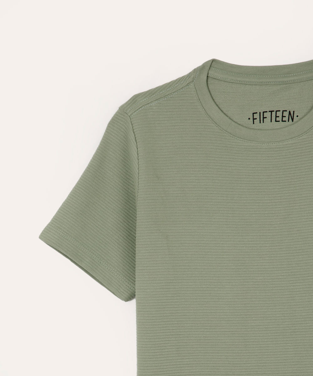 camiseta de algodão juvenil texturizada manga curta verde