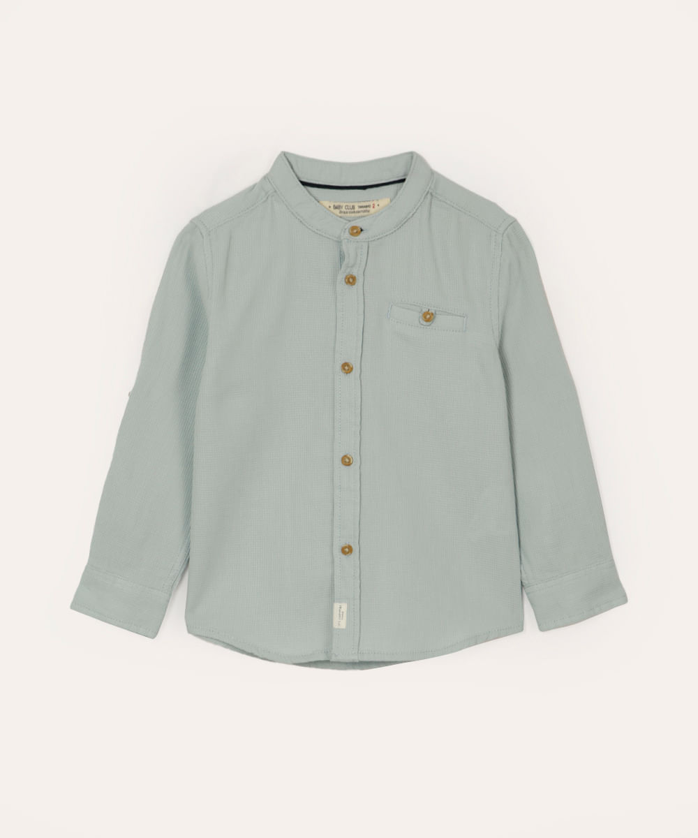 camisa infantil manga longa gola padre azul claro - azul ceu