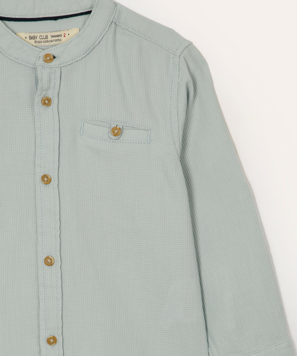 camisa infantil manga longa gola padre azul claro - azul ceu