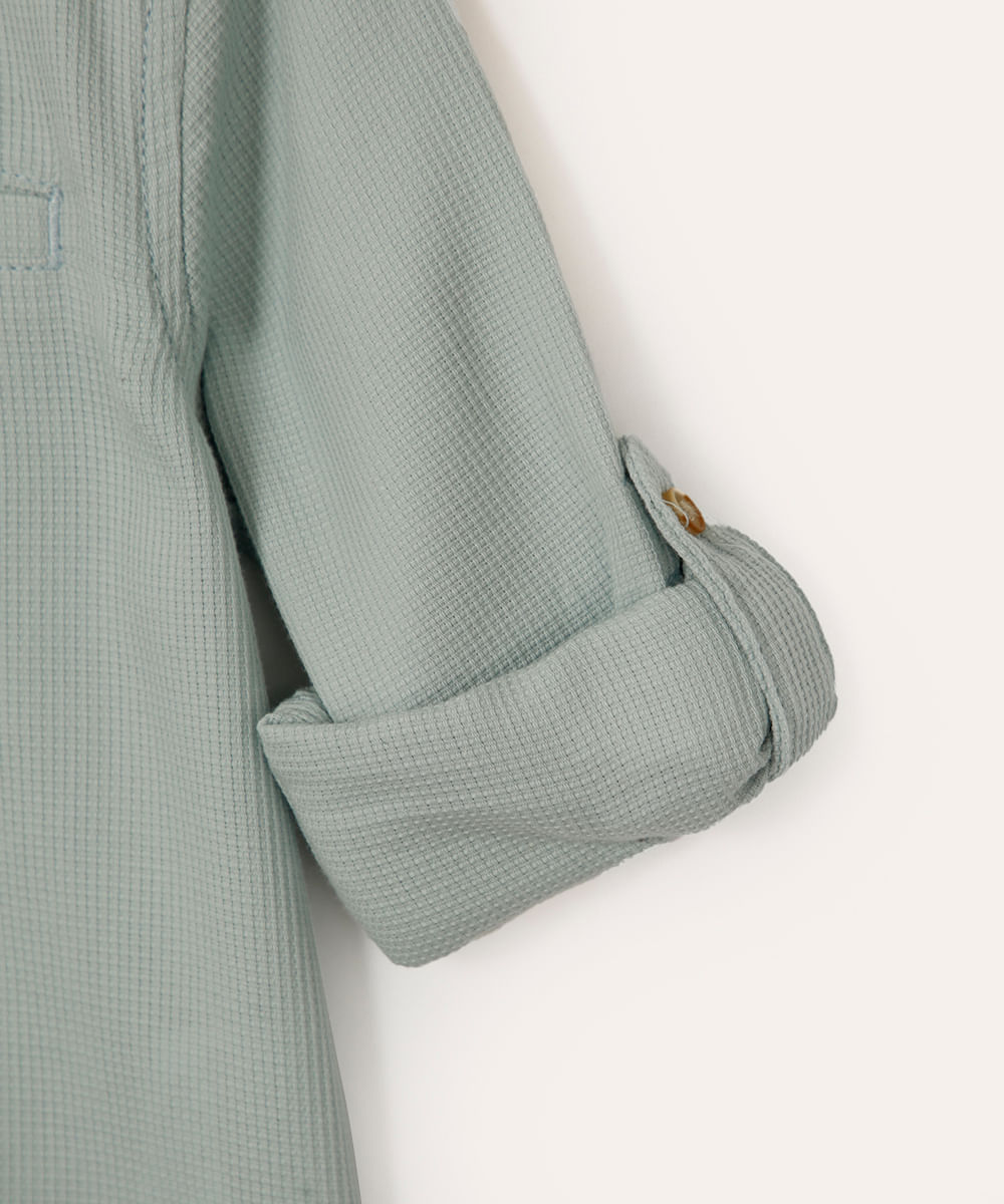 camisa infantil manga longa gola padre azul claro - azul ceu