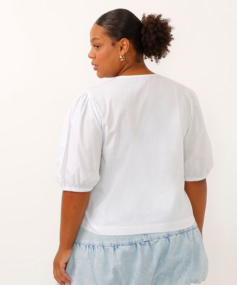 camisa de algodão manga bufante plus size mindset branca