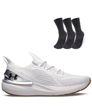 Kit 1 Tênis de Corrida Masculino Under Armour Charged Quicker e 3 pares de Meia cano alto Branco