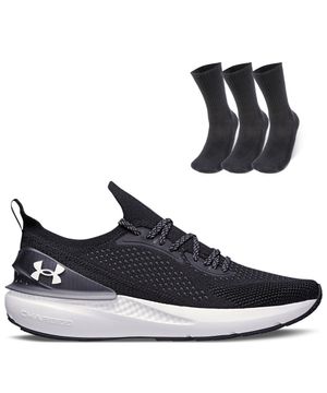 Kit 1 Tênis de Corrida Masculino Under Armour Charged Quicker e 3 pares de Meia cano alto Preto