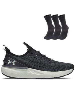 Kit 1 Tênis de Corrida Masculino Under Armour Charged Quicker e 3 pares de Meia cano alto Preto