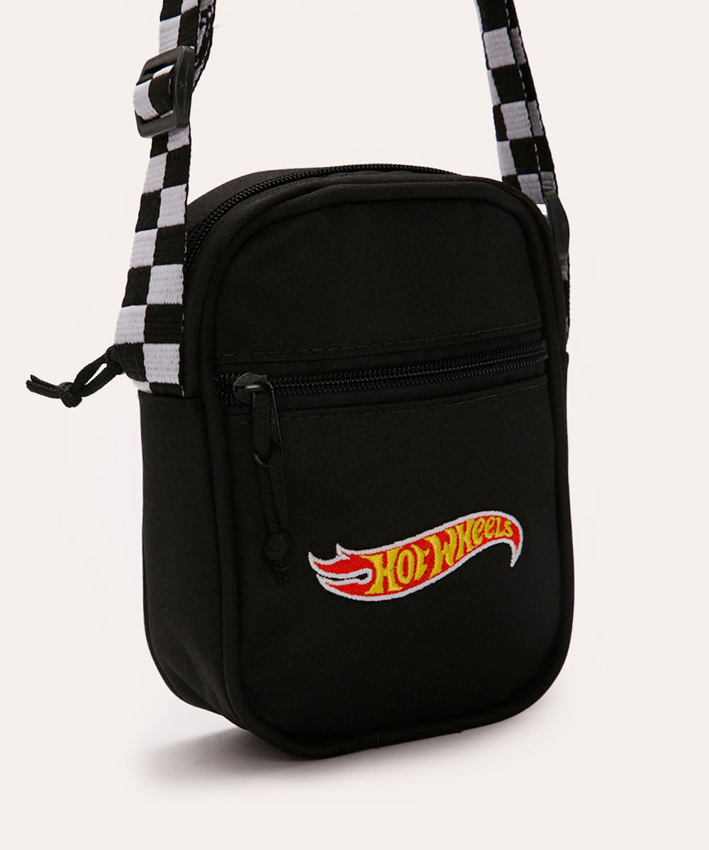 bolsa shoulder infantil hot wheels preta