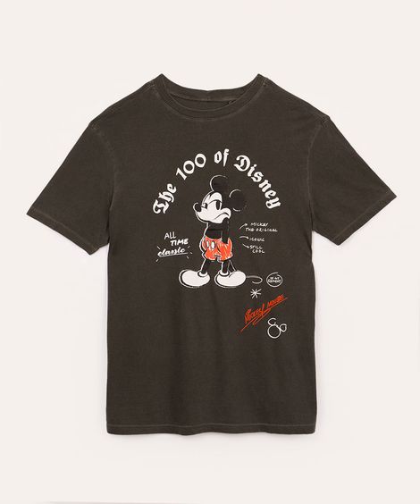 camiseta de algodão juvenil mickey manga curta preto