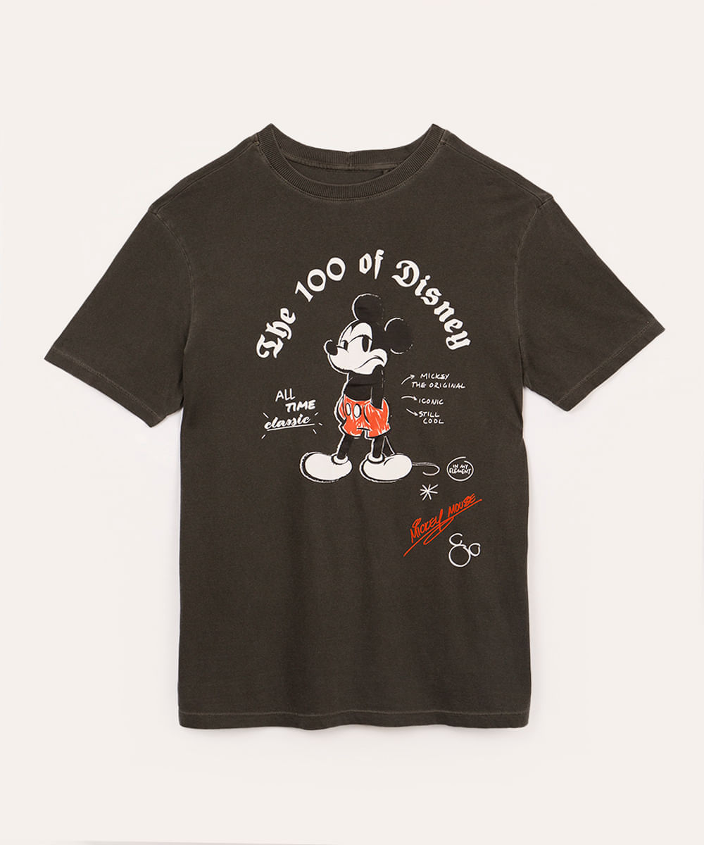 camiseta de algodão juvenil mickey manga curta preto