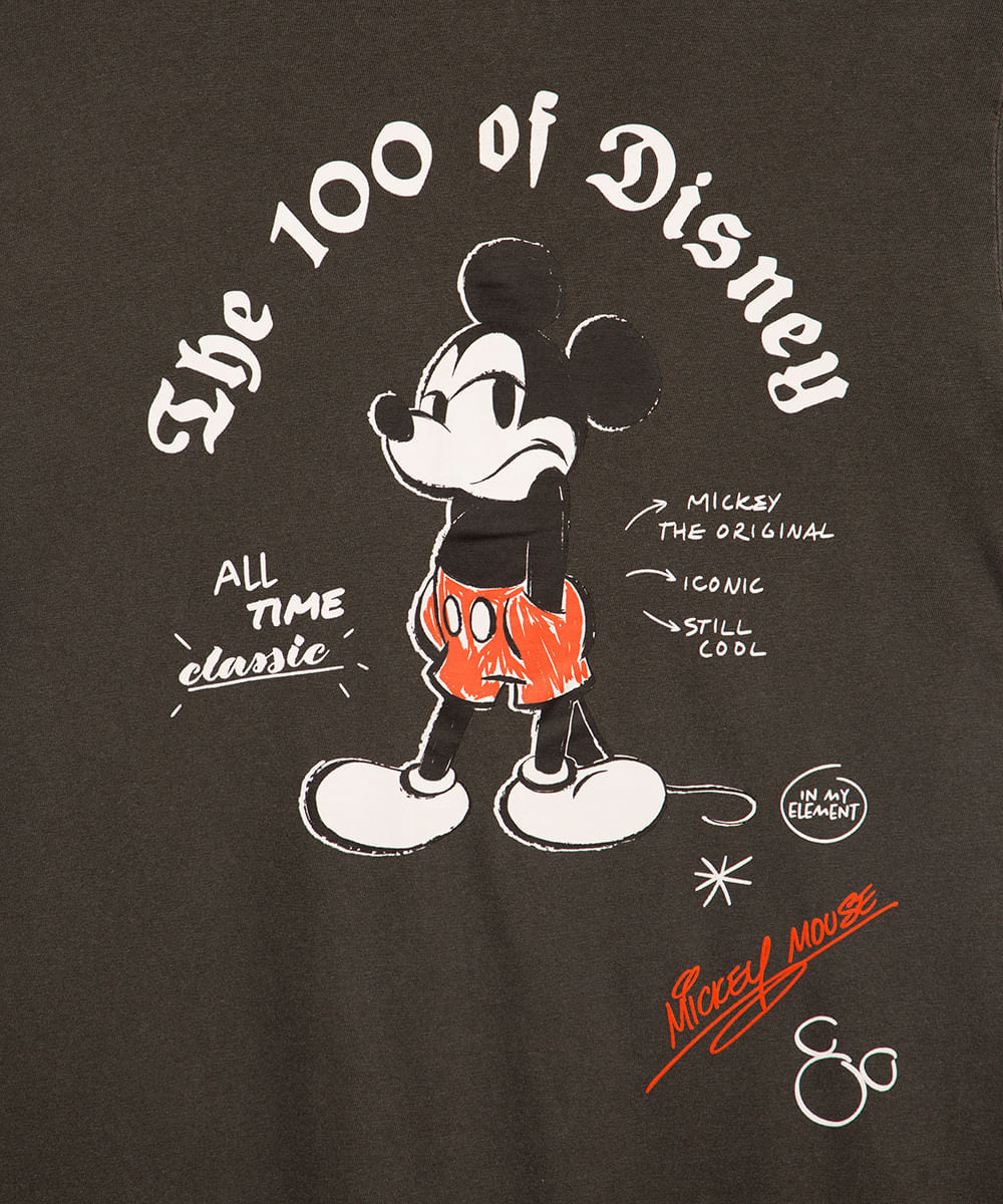 camiseta de algodão juvenil mickey manga curta preto