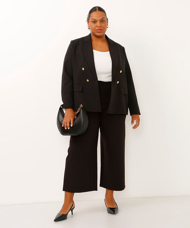 calça de alfaiataria wide leg cropped preta