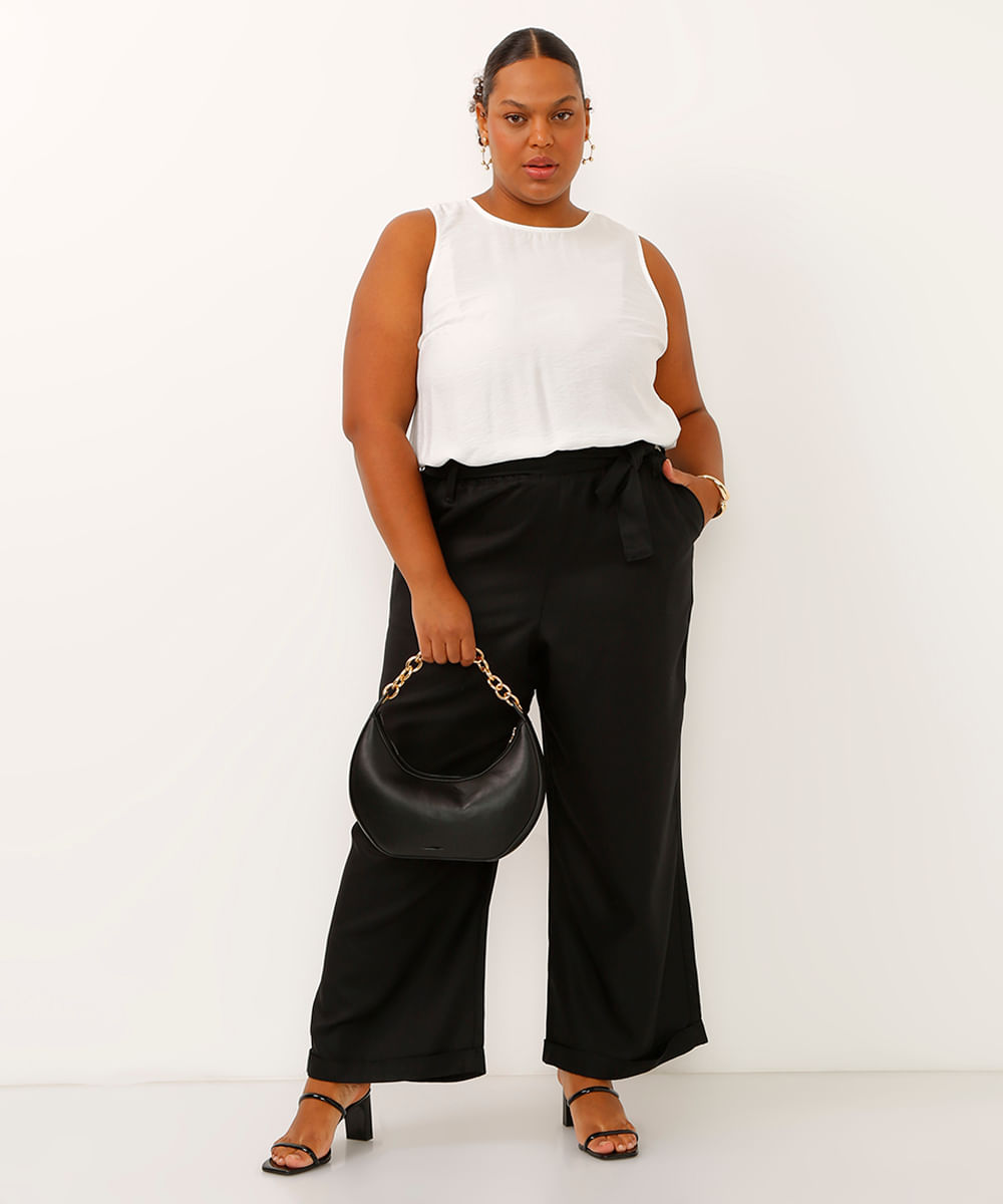 calça clochard plus size de viscose preto