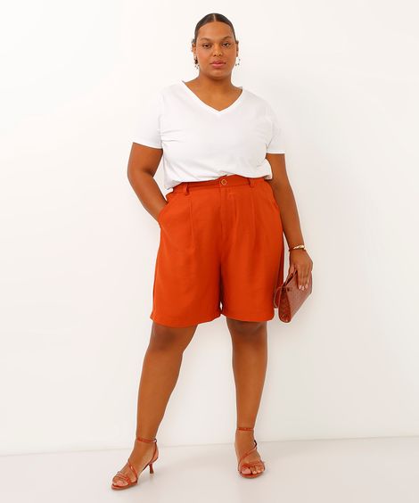bermuda reta de alfaiataria cós com elástico plus size laranja