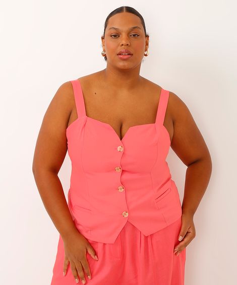 regata alfaiatada plus size com linho rosa