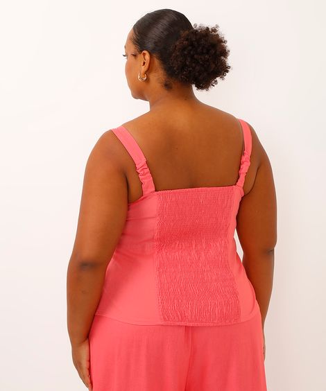 regata alfaiatada plus size com linho rosa